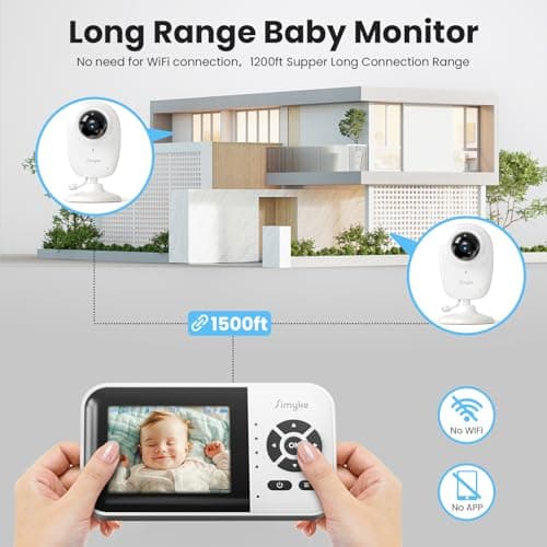 Simyke Smart Baby Monitor with 2 Cameras and Audio,App,Long Range,Night Vision,Temperature Sensor,2 Way Talk, Feeding Clock and lullabies,Home Use - Thumbnail 4
