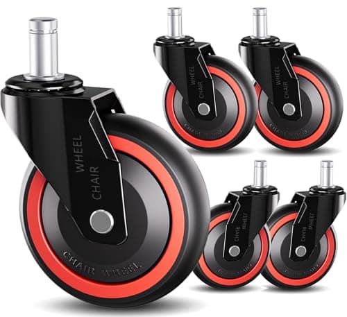 TESUMI Office Chair Wheels 3 Inch Hard PA Wheels Chair Casters Replacement, Heavy Duty Quiet No Scratch Gaming Chair Wheel for Hardwood Floor Carpet, Set of 5, Universal Fit/Not for 1KEA//Tangle-Free - Image 1