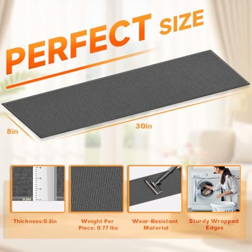 Stair Treads with Non-Slip Rubber Backing, Stair Treads for Wooden Steps, Indoor Stair Carpet Runners, Stair Rugs and Mats for Kids and Dogs, Gray, 8" x 30", 15 Pieces - Thumbnail 2