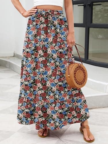 Heymoments Maxi Skirts for Women Floral Print XX-Large High Waisted Flowy 2026 Fall Trendy A Line Summer Cute Pleated Dressy Casual Fairy Boho Teacher Holiday Beach Vacation Long Skorts with Pockets - Thumbnail 4