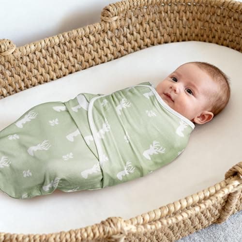 GLLQUEN BABY Swaddles for Newborns Organic Cotton, Soft Baby Swaddles 0-3 Months, Womb-Like Sleep Sack Wrap Nursery Swaddling Blankets Green Forest Deer - Thumbnail 3