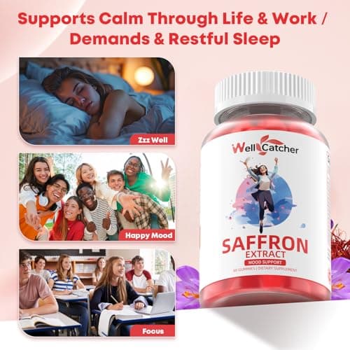 Saffron Gummies for Adults Kids - Organic Saffron Extract Supplement for Men Women Sugar Free for Mood Balance Support Better Sleep Metabolism with Vitamins Non GMO Strawberry Flavored 30 Days Supply - Thumbnail 4