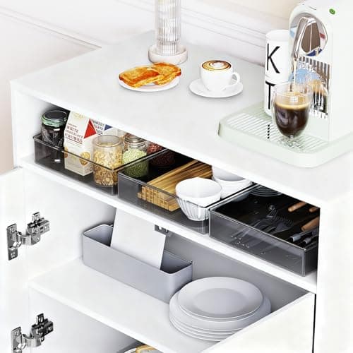 ALWXIA Sideboard Buffet Cabinet with Storage, 31.5” Farmhouse Curved Design Accent Cabinet with Acrylic Doors & Adjustable Shelves, Modern Coffee Bar (Sideboard W/Compartment_White, 1Pc) - Thumbnail 4