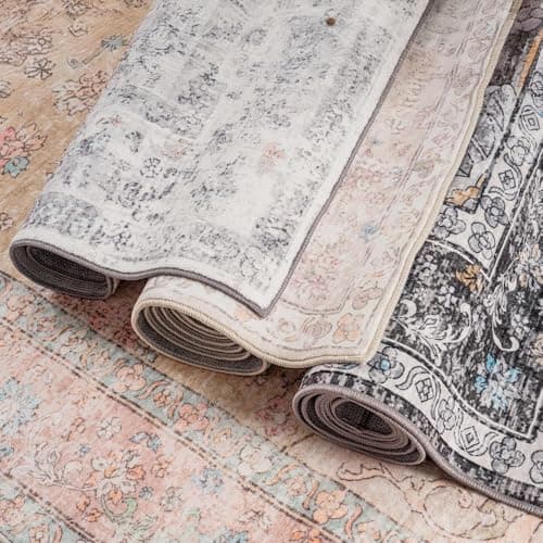 OHWPEAT 4x6 Area Rugs for Living Room, Bedroom, Small Washable Black Rugs, Entryway Non Slip Rug, Neutral Floral Vintage Boho Soft Indoor Carpet for Nursery, Bathroom, Office - Thumbnail 4