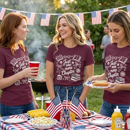 Women's 4th of July Patriotic Shirts Just One More Chapter Book Lover T-Shirt American Flag Reading Tee Summer Tops - Thumbnail 4