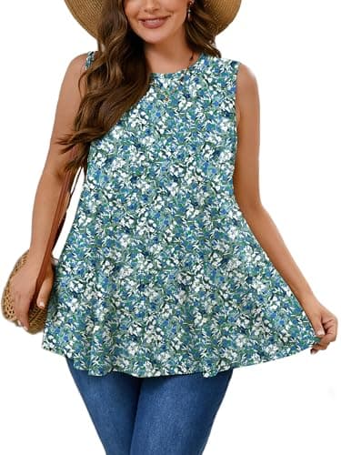 AusLook Plus Size Women's Tank Tops Monet Garden 1X Summer Casual Crew Neck Sleeveless Flowy Loose Fit Boho Tops 2025 Basic Loose Dressy Work Holiday Shirts Business Outfits - Image 1