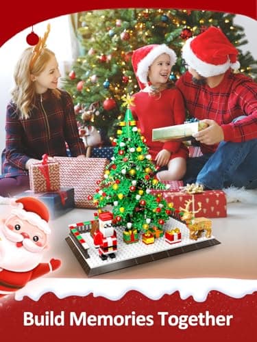 Lmrbelec Christmas Tree Building Blocks, Christmas Decorations Set with Santa Claus & Reindeer, Creative Tabletop Decor Xmas Gifts Toys for Kids Adults Teen Boys & Girls - Thumbnail 2