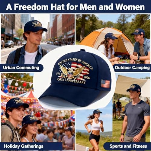 SOIMOE 250 Anniversary USA Hat for Men Women,Eagle Printed Adjustable Baseball Cap,Patriotic 250th Hat for Husband,Veteran(Blue) - Thumbnail 6