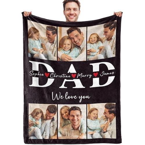 Corissy Personalized Fathers Day Blankets Gifts, Custom Blanket with Picture Text, Customized Flannel Tapestry for Dad Husband Grandpa Boyfriend - Image 1