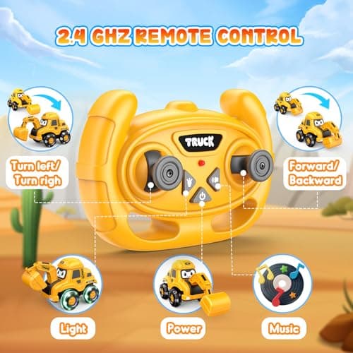 Toyjolka Toddler Remote Control Car with Flashing Light Wheels for 2 3 4 5 6 Year Old Boys Girls, USB Rechargeable Construction Excavator Toy for Toddlers 2-6 Great Birthday Gift Idea for Kids - Thumbnail 6