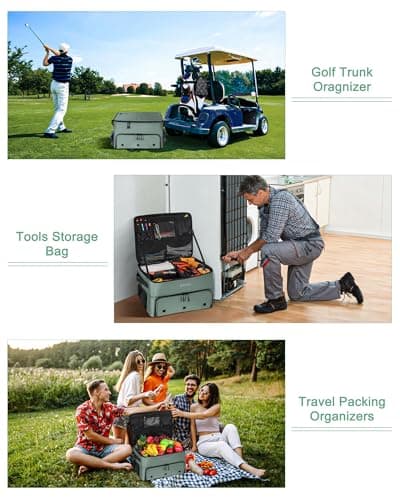BAIXIXIG Golf Trunk Organizer, 2-Layer Storage with Shoe Pocket, Storage for Golf Accessories, Gifts for Golfers,Green - Thumbnail 5