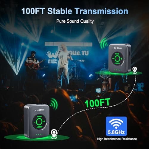 EX GEAR Wireless in Ear Monitor System 5.8GHz, Ultra-Low Latency Clear Stereo Monitoring, 48kHz/24-bit Audio, Rechargeable TX/RX, One-to-Many Auto-Pairing, 100ft Range, Space Gray - Thumbnail 4