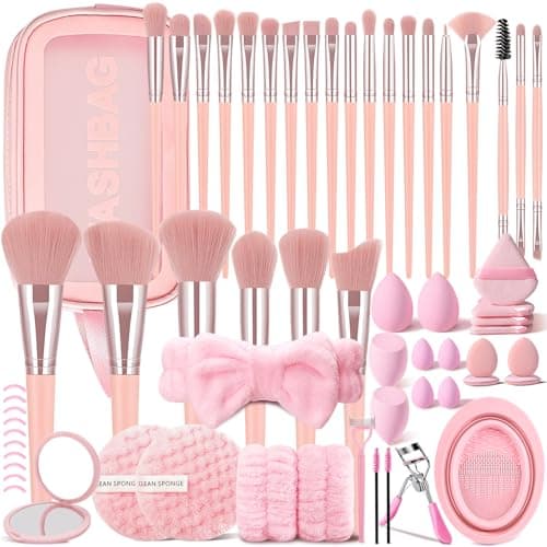 KUORYZAL Pink Makeup Brushes Set Professional 63Pcs with Case Premium Synthetic for Foundation Concealer Blush Eyeshadow Powder Contour Makeup Brush Kit Face Eye Make up Brushes & Tools - Image 1