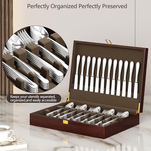 Solid Walnut Silverware Storage Box,Silverware Chest Case for Flatware - Thumbnail 3