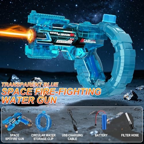 Electric Water Gun Toy, Automatic Water Blaster with Strobe Lights, 400ML Water Tank, Fully Automatic High-Speed Continuous Fire, Transformation Linkage, Summer Outdoor Pool Party Toys (Blue) - Thumbnail 2
