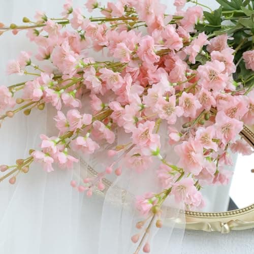 LILUYTO 6PCS Pink Delphinium Artificial Flowers, Long Stem Faux Larkspur Silk Flowers, 33.5" Bendable Fake Flowers Bouquets for Tall Vase Table Kitchen Home Offices Garden Wedding Decor - Thumbnail 4