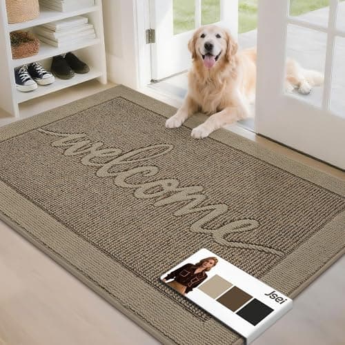 JSEI Door Mat 32"x 48",Absorbent Dirt Welcome Mat,Non-Slip Entryway Rugs Washable Indoor Entrance Mats,Low Profile Floor Mat for Entryway and Front Back Door,Beige - Image 1