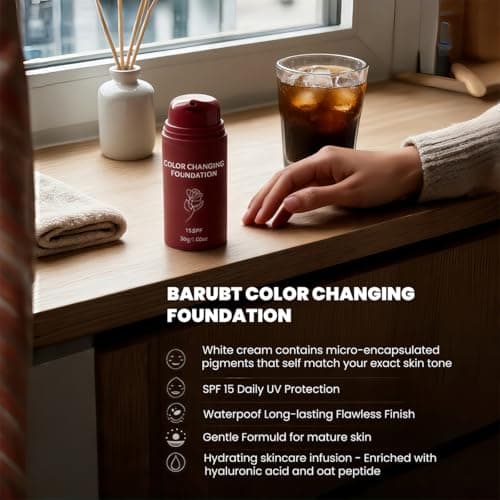 BARUBT Color Changing Foundation with SPF 15, White to Skin Tone Adapting Liquid Makeup for Mature Skin, Hydrating Waterproof Concealer Base with Hyaluronic Acid, 30g/1.06oz*2 2PCS - Thumbnail 5