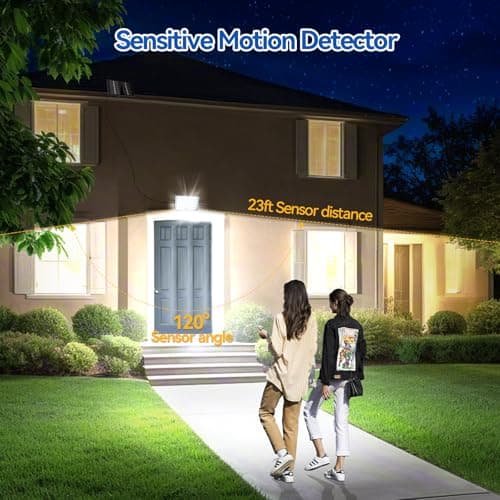 Aialun 184 LED Solar Outdoor Flood Lights,Motion Sensor Solar Powered Flood Lights 1500mAh Battery,IP65 Waterproof 3 Modes Dusk to Dawn Outside Security Lights for Porch,Yard,Garage, 2Pack - Thumbnail 6