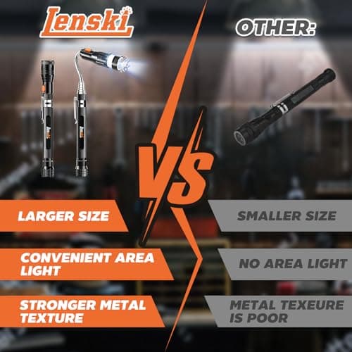 Lenski Flexible Magnetic Pickup Tool with LED, Magnetic Flashlight Pickup Tool for Fixing Machines, Gifts for Dad, Birthday Gifts for Men Him - Thumbnail 5