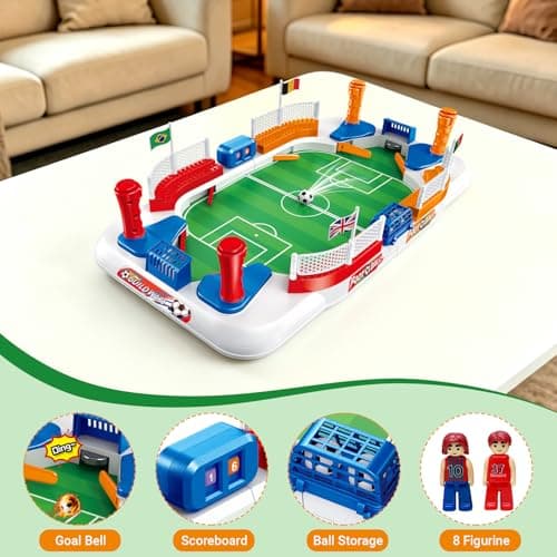 Anehono Tabletop Soccer Game for Kids, Mini Foosball Desktop Soccer Shootout Game with Dual Controls, Sound Effects & Scoreboard, Interactive 2-Player Family Game, Educational Toy for Boys Girls - Thumbnail 5
