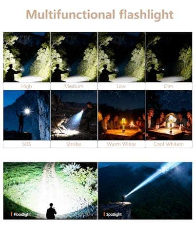 SKYFIRE 2503 LED Rechargeable Flashlights, 10000mAh Super Bright 3000 High Lumens Flashlight Zoomable Tactical Flash Light 10 Modes Waterproof for Home Camping Emergencies Outdoor Hiking Christmas Red - Thumbnail 4