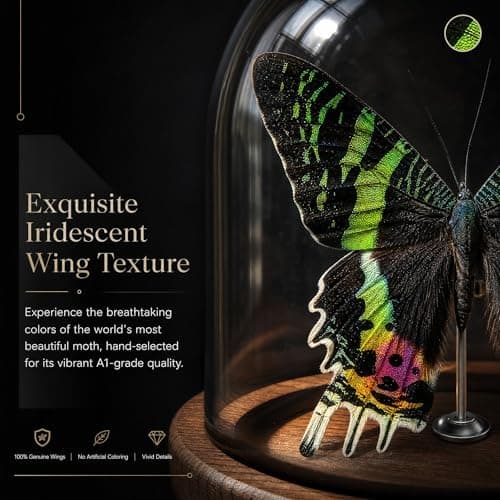 Wugakio Glass Taxidermy Butterfly Specimen Shadow Box, Butterfly Gifts for Women Girls with Glass Cover, Butterfly Decor for Bedroom Office Living Room Desk (Chrysiridia rhipheus) - Thumbnail 6