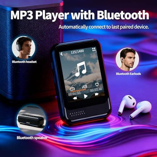 MP3 Player with Bluetooth,Mini MP3 Player with Speaker,Built-in Micro SD Card Slot,Portable Music Player with FM Radio,Video,Voice Recorder,Earphones, for Kids,Sports and Gifts,Max 512GB Expand - Thumbnail 2