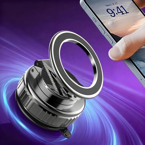 GEYUTHS Magnetic Vacuum Car Phone Holder with Strong Suction Cup 360° Adjustable Foldable Phone Mount Portable Phone Holders for Your Car/Gym/Mirror Mount for iPhone & Android - Image 1