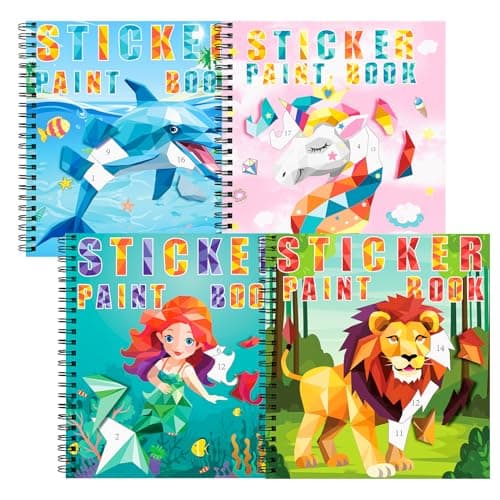 homicozy 4PCS Sticker Paint Books for Kids Ages 4-10,Unicorn Mermaid Animals Designs Paint By Stickers,Sticker By Numbers,Party Birthday Gifts for Girls 4-10,Create 40 Pictures One Stickers at A Time - Image 1