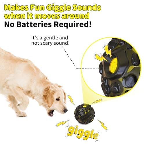 JoyBruko Dog Ball for Aggressive Chewers - Interactive Dog Toy Giggle Balls Fun Squeaky Sound to Keep Them Busy, Durable for Small Medium Large Breeds, Rubber Chew Toys, As Seen on TV, Black & Yellow - Thumbnail 2