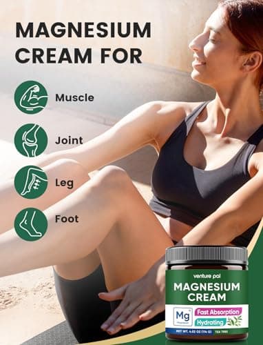 Venture Pal Magnesium Lotion, Topical Magnesium Cream, Leg & Muscle Relaxation with Coconut Oil, Shea Butter & Hyaluronic Acid, Safe for Kids - Thumbnail 4