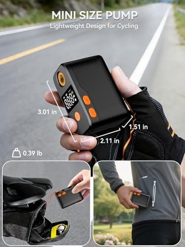 JivDaw Mini Bike Pump, Portable Bicycle Electric Pump for Fast Inflation, 130PSI Portbale Bike Pump with Gauge for City Bike, Road Bike, Mountain Bike, Motorcycle and Balls - Thumbnail 3