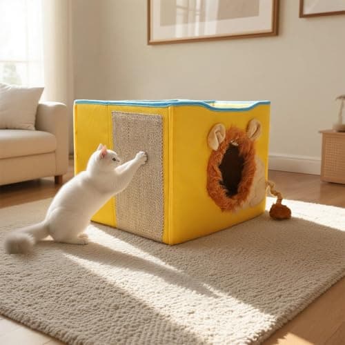 CWV Interactive Cat Toys for Indoor Cats, Kitten Toys with Scratch Pad， Cat Hideaway with Peekaboo Holes, Lion Cat House Cave with Soft Pillow - Thumbnail 5