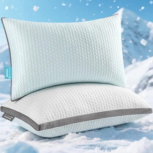 Baskbed Cooling Pillows Queen Size Set of 2, Shredded Memory Foam Pillows 2 Pack, Bed Pillow for Hot Sleepers Adjustable Firm Pillow for Side, Back and Stomach Sleepers, Machine Washable - Image 1
