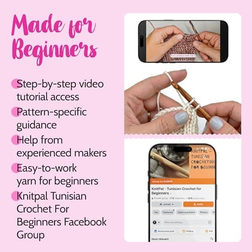 KnitPal Tunisian Crochet Weekend Wrap Kit for Confident Beginners – All-in-One Kit with Cotton Blend Yarn, Tunisian Crochet Hook, Pattern & Video Tutorials (Pearl White) - Thumbnail 5