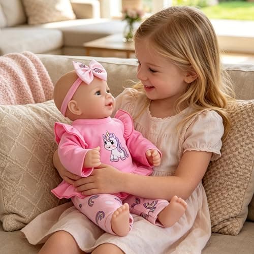 EKOKIZ Realistic Baby Doll Girl 17 Inch - Soft Body Lifelike Reborn Doll with Clothes and Feeding Set, Real Life Baby Dolls Gift for Kids Age 3+ Birthday, Pretend Play - Thumbnail 3