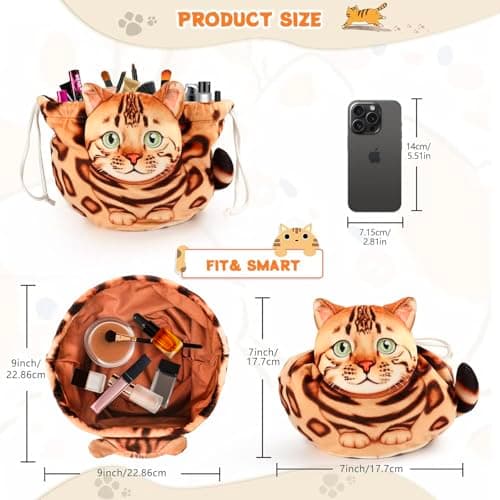 Openhaha Drawstring Travel Organizer, Cosmetic Pouch - Cat Gift, Lay Flat Makeup Bag Gifts for Cat Lovers - Thumbnail 4