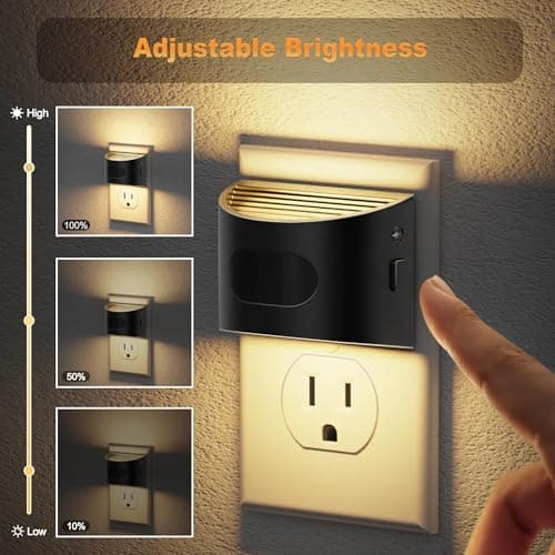 JandCase Motion Sensor Night Light, Night Lights Plug into Wall, Dusk to Dawn Sensor Nightlight with Motion Activated, 30/60/100lm Brightness Dimmable, 3000K Warm White, for Kids Bedroom Hallway - Thumbnail 2