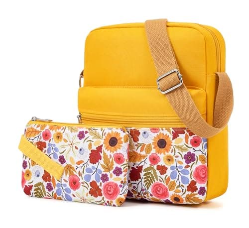 WOOMADA 2pcs Canvas Bag Crossbody Purses Cross Body Bag Messenger Bag CrossBody Purse Set(Yellow Daisy)