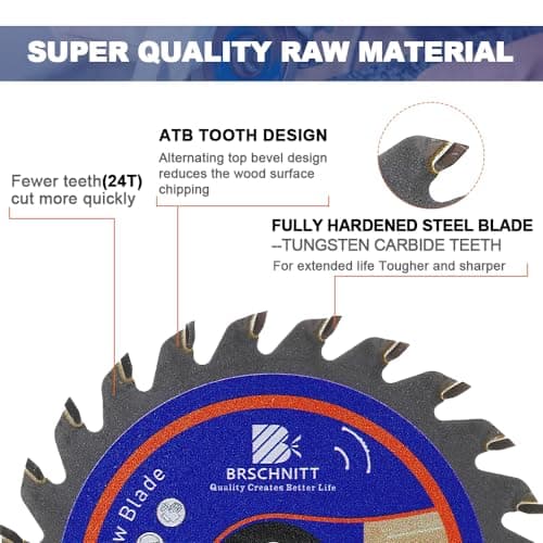 Carbide Tipped Teeth Compact Circular Saw Blade 24T 3 3/8"- BRSCHNITT 3pcs Wood Cutting Saw Blade for General Purpose Cutting & Trimming Wood, Plastic and Composite Materials Arbor:3/5"-3/8" - Thumbnail 5