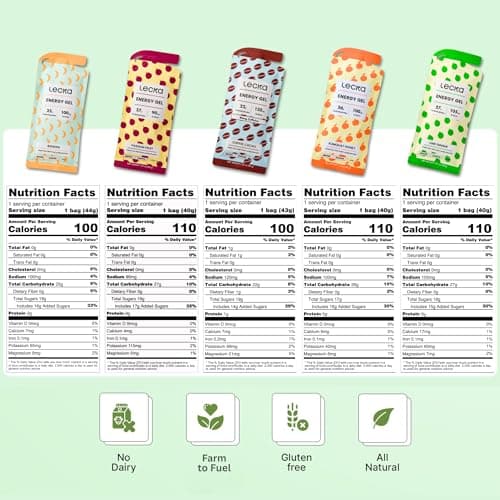 Lecka Natural Energy Gels (12 Pack) – Maltodextrin-Free Running Fuel for Sensitive Stomachs – 27g Carbs from Real Fruit & Basil Seeds – High-Electrolyte Marathon & Ultra (Variety Pack - All Flavors) - Thumbnail 4