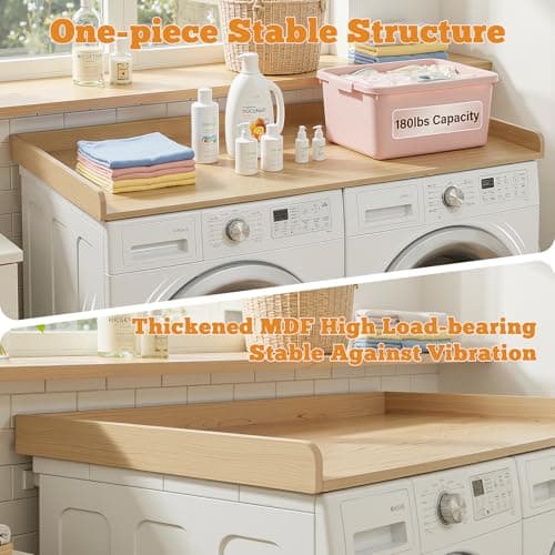 TIRYIUOU Laundry Washer Dryer Countertop: 54" x 27.5" Wood Washer Dryer Topper with 180lbs Capacity, Waterproof MDF for LG Samsung Front Load Washer and Dryer, Non-Slip Laundry Room Organization Table - Thumbnail 3