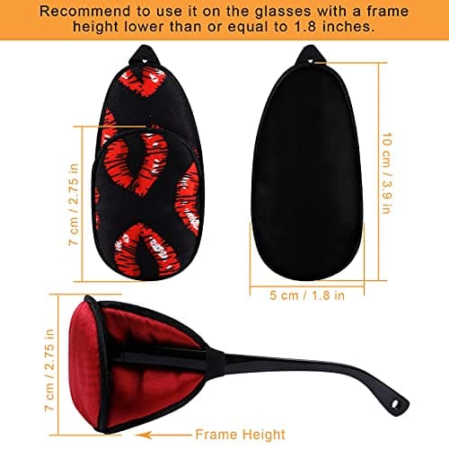 eZAKKA Eye Patches for Adults, Eye Patch for Glasses, Silk Medical Eyepatch for Lazy Eye Patches for Women Amblyopia Strabismus and After Surgery (Red Lips + Claret) - Thumbnail 4