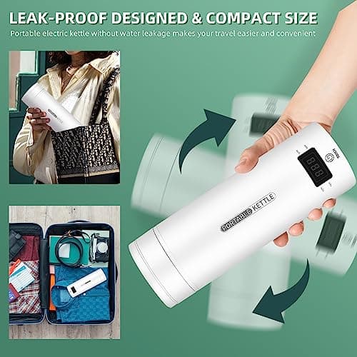 Travel Electric Kettle Portable Small Mini Tea Coffee Kettle Water Boiler, Water Heater with 4 Temperature Control,304 Stainless Steel with Auto Shut-Off & Boil Dry Protection, BPA-Free (White) - Thumbnail 4