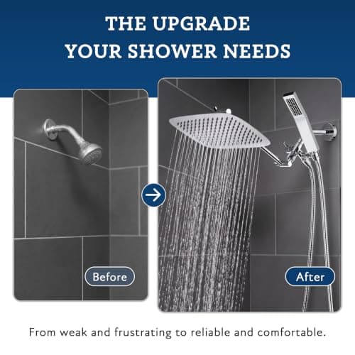 G-Promise All Metal 14 Inch Dual Square Shower Head with Handheld Spray Combo, Rain Shower Head, Adjustable Extension Arm, 3-Way Diverter, 71 Inch Extra Long Hose - A Bathroom Upgrade (Chrome) - Thumbnail 6