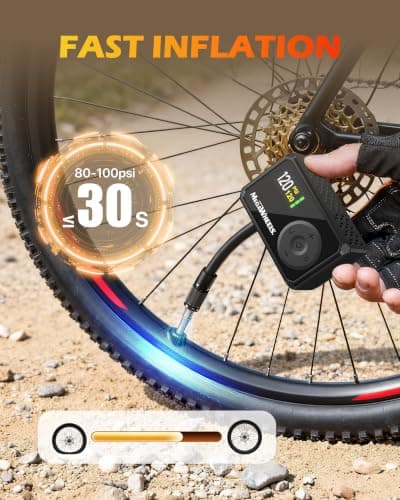 MEGAWHEELS Mini Bike Pump, Portable Bike Pump with Presta and Schrader Valve, 120PSI Bicycle Pump with Gauge, Auto Stop, Fast Inflation for City Bike, Road Bike, Mountain Bike - Thumbnail 6