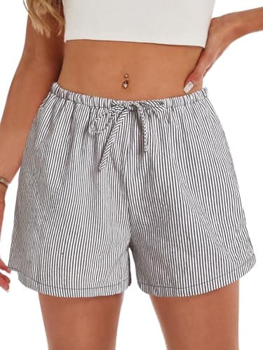 GKBK Boxer Shorts for Women Gingham Pajama 2026 Summer Spring Casual Lounge Sleep Striped Pinstriped Shorts Y2K Beach Bottoms Black White Stripe XL - Thumbnail 3