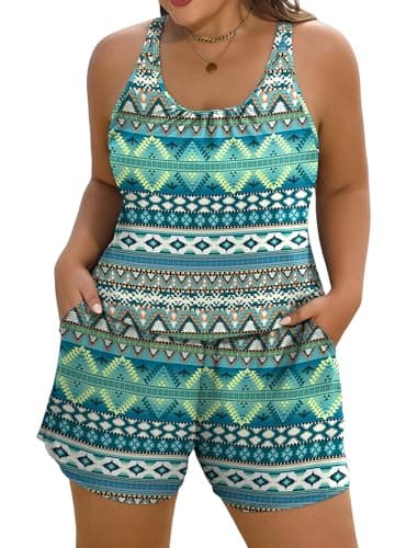 Arolina Swim Romper Swimsuits for Women Plus Size One Piece Modest Bathing Suit with Pockets Swimwear - Image 1