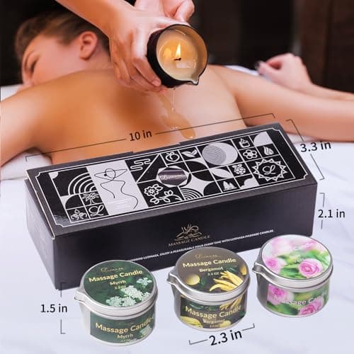 Scented Massage Candle 3 Pack Essential Oil Infused Body Lotion Oil 6.9oz - Thumbnail 3